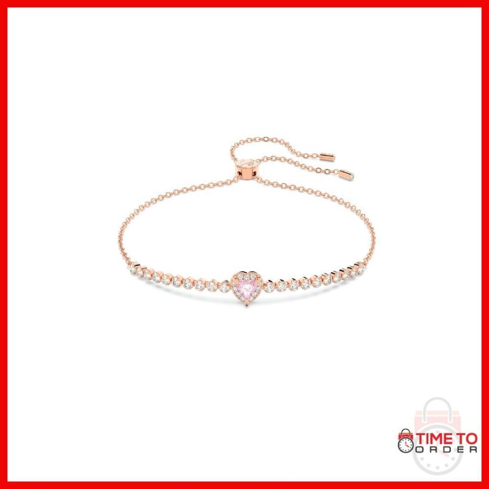 Adjustable Crystal Heart Bracelet with Rose Gold Finish, 9.5 Inch
